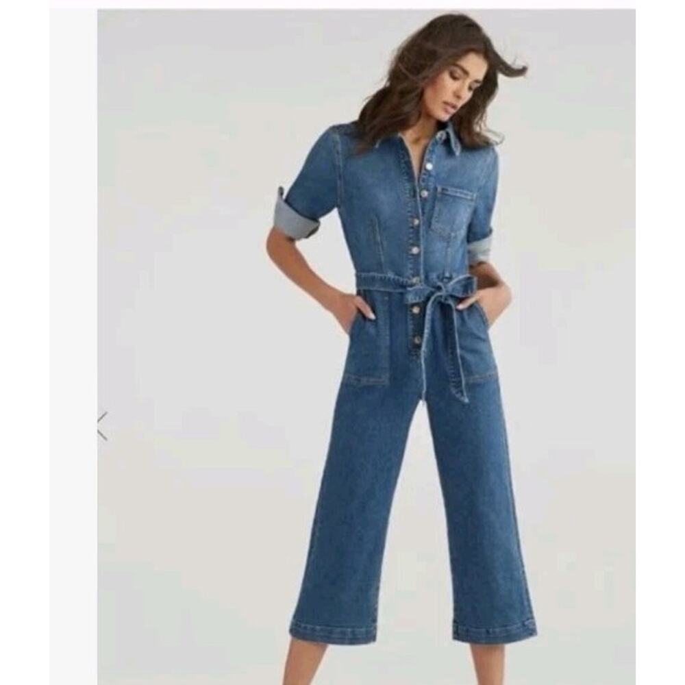 7 For All Mankind Luxe Vintage Alexa Cropped Jumpsuit Sz Small